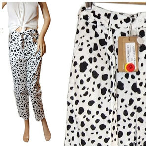 NWT Revival Black White Spotted Cotton Pants Size 6 Runs Small XS